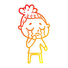 warm gradient line drawing cartoon crying woman