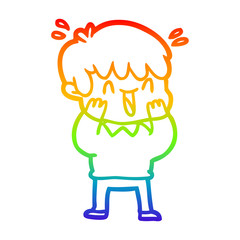 rainbow gradient line drawing cartoon laughing boy