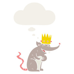 cartoon rat king laughing and thought bubble in retro style