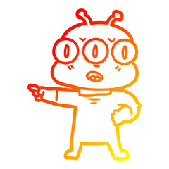 warm gradient line drawing cartoon three eyed alien
