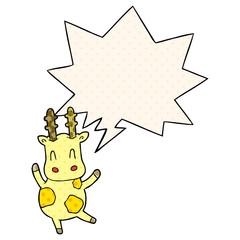 cute cartoon giraffe and speech bubble in comic book style