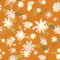 Fototapeta na wymiar Retro pattern of bouquets of simple, clear, ordinary flowers in Victorian colors