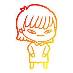 warm gradient line drawing cartoon woman