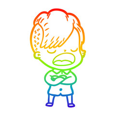 rainbow gradient line drawing cartoon cool hipster girl talking