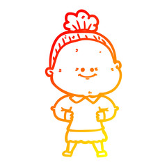 warm gradient line drawing cartoon happy old woman