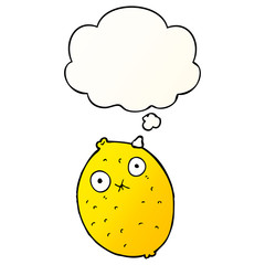 cartoon bitter lemon and thought bubble in smooth gradient style