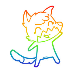rainbow gradient line drawing happy cartoon fox