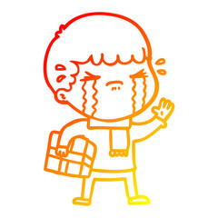 warm gradient line drawing cartoon man crying