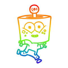 rainbow gradient line drawing happy cartoon robot running