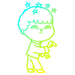 cold gradient line drawing cartoon amazed boy