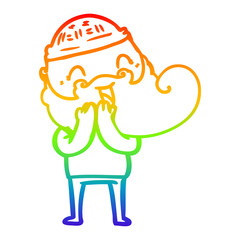 rainbow gradient line drawing happy bearded man laughing