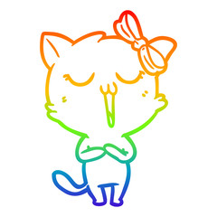 rainbow gradient line drawing cartoon cat