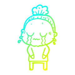 cold gradient line drawing cartoon crying old lady