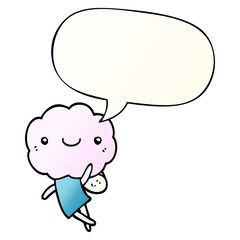 cute cloud head creature and speech bubble in smooth gradient style