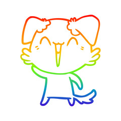 rainbow gradient line drawing waving little dog cartoon