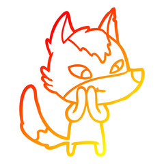 warm gradient line drawing friendly cartoon wolf