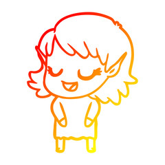 warm gradient line drawing happy cartoon elf girl