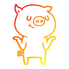 warm gradient line drawing happy cartoon pig