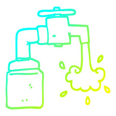 cold gradient line drawing cartoon running faucet