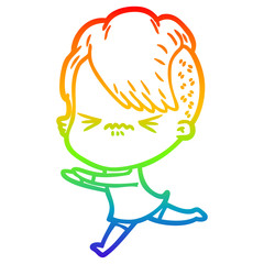 rainbow gradient line drawing cartoon annoyed hipster girl