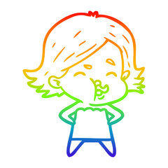 rainbow gradient line drawing cartoon girl pulling face