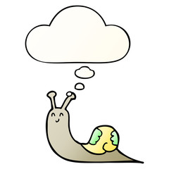 cute cartoon snail and thought bubble in smooth gradient style