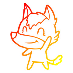 warm gradient line drawing friendly cartoon wolf