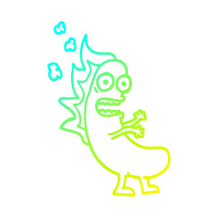 Fototapeta premium cold gradient line drawing cartoon flaming hotdog