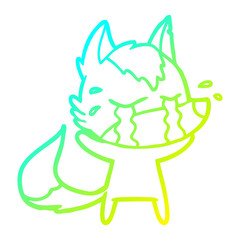 cold gradient line drawing cartoon crying wolf