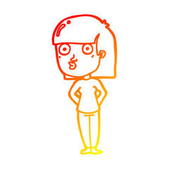 warm gradient line drawing cartoon woman staring