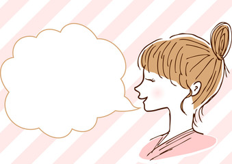 女性　横顔　笑顔　吹出し