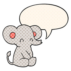 cute cartoon elephant and speech bubble in comic book style