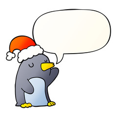 cute cartoon christmas penguin and speech bubble in smooth gradient style