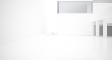 Abstract architectural white interior of a minimalist house with large windows.. 3D illustration and rendering.