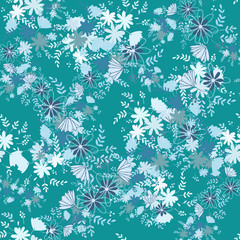 Vintage flowers in a new way. Stamens and leaves in a seamless pattern.