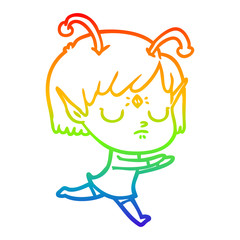 rainbow gradient line drawing cartoon alien girl