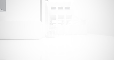 Abstract architectural white interior of a minimalist house with large windows.. 3D illustration and rendering.