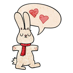 cartoon rabbit in love and speech bubble in retro texture style