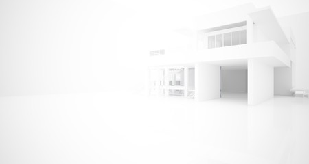 Abstract architectural white interior of a minimalist house with large windows.. 3D illustration and rendering.