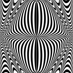 Abstract black and white striped background. Geometric pattern with visual distortion effect. Optical illusion. Op art.