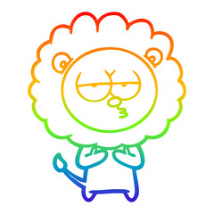 rainbow gradient line drawing cartoon tired lion