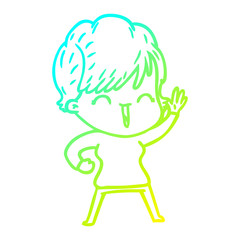 cold gradient line drawing cartoon laughing woman