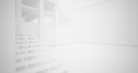 Obraz premium Abstract architectural white interior of a minimalist house with large windows.. 3D illustration and rendering.