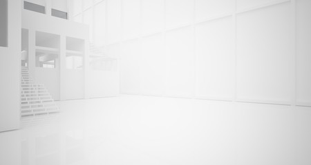 Fototapeta premium Abstract architectural white interior of a minimalist house with large windows.. 3D illustration and rendering.