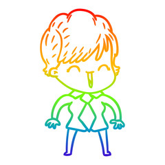 rainbow gradient line drawing cartoon laughing woman