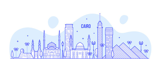 Cairo skyline Egypt city buildings vector line art