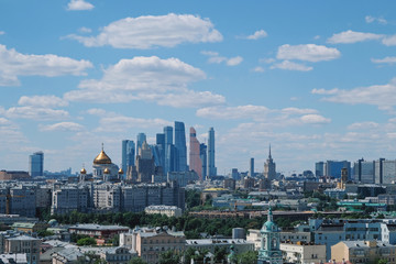 Fototapeta na wymiar Panoramic view of modern part of Moscow, capital of Russia. Sunny day