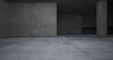 Abstract architectural concrete interior of a minimalist house with neon lighting. 3D illustration and rendering.