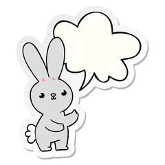 cute cartoon rabbit and speech bubble sticker