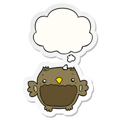 cartoon owl and thought bubble as a printed sticker